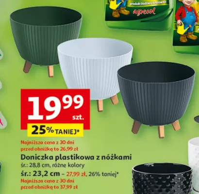 Doniczka plastikowa z nóżkami śr: 28,8 cm, różne kolory, śr.: 23,2 cm promocja w Auchan