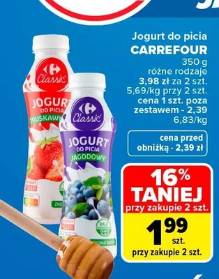 Jogurt do picia jagodowy Carrefour Classic promocja w Carrefour Market
