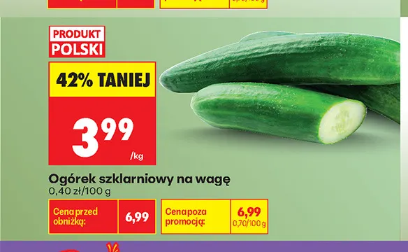Ogórki szklarniowe na wagę promocja w Biedronka