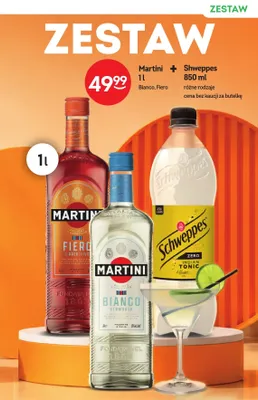 Zestaw Martini Bianco 1 l + napój gazowany Schweppes 850 ml promocja w Żabka