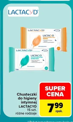 Chusteczki do higieny intymnej Lactacyd Antibacterial promocja w Carrefour