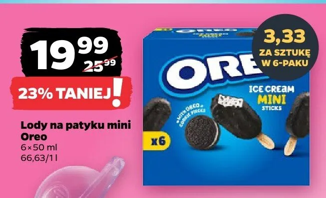 Lody na patyku mini Oreo 6-pak 50ml promocja w Netto