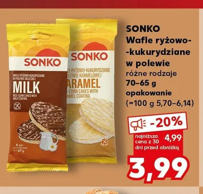 Wafle ryżowo-kukurydziane w polewie mlecznej Sonko promocja w Kaufland