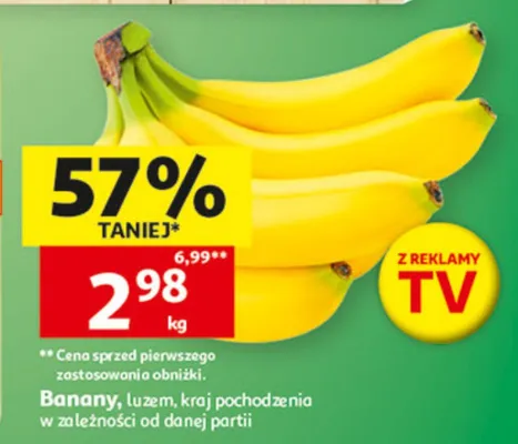 Banany, luzem, kraj pochodzenia w zależności od danej partii promocja w Auchan