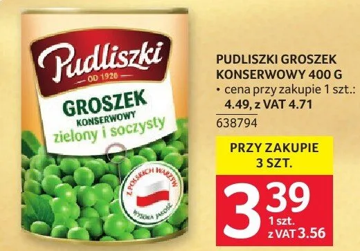 Groszek konserwowy Pudliszki 400 g promocja w Selgros