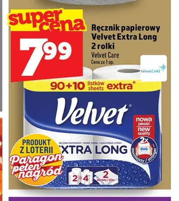 Ręcznik papierowy Velvet Extra Long 2-pak promocja w TOPAZ