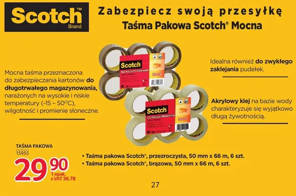 Taśma pakowa Scotch brązowa 50 mm x 66 m 6 szt. promocja w Selgros