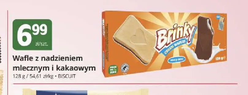 Wafle z nadzieniem mlecznym i kakaowym Brinky promocja w Marketvita