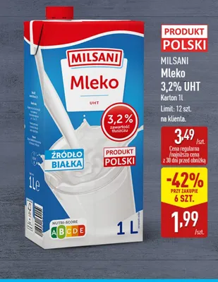Mleko 3,2% UHT promocja w Aldi