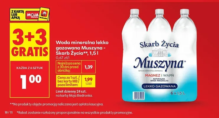 Woda mineralna lekko gazowana Skarb Życia Muszyna promocja w Biedronka