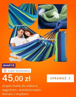 Hamak z drążkiem wielokolorowy promocja w Allegro