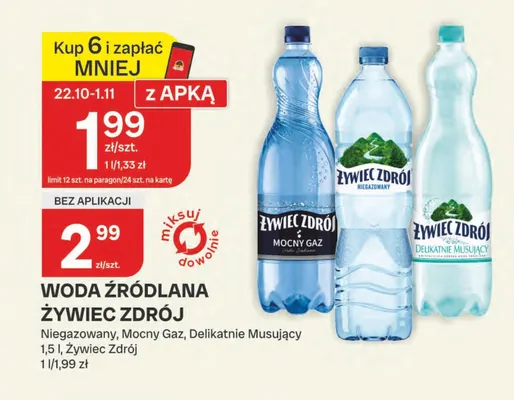 Woda źródlana gazowana Mocny Gaz Żywiec Zdrój promocja w Chorten