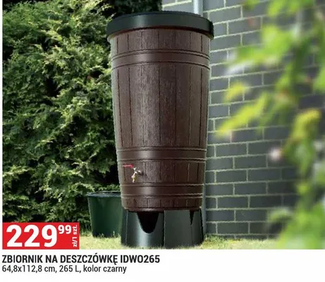 Zbiornik na deszczówkę IDWO265 64,8x112,8cm 265l kolor czarny promocja w Merkury Market