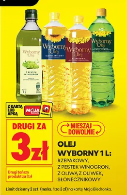 Olej z pestek winogron, 1l DRUGI ZA 3 ZŁ promocja w Biedronka