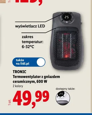 Termowentylator z gniazdem ceramicznym Tronic promocja w Lidl