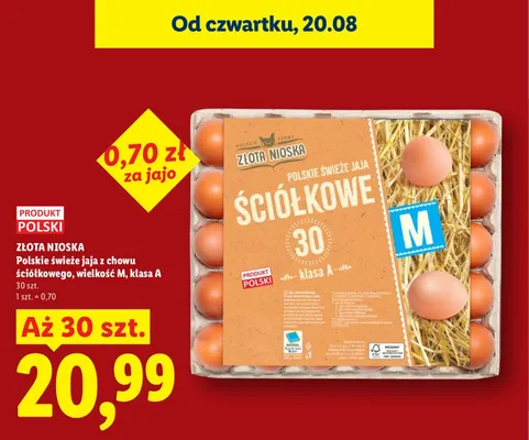 Jajka kurze Polskie świeże z chowu ściółkowego Złota Nioska promocja w Lidl