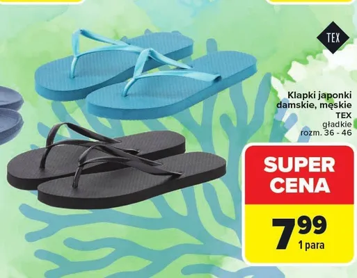 Klapki japonki damskie, męskie TEX gładkie rozm. 36 - 46 promocja w Carrefour