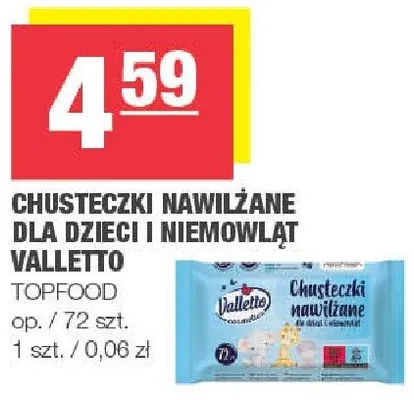 Chusteczki Nawilżane dla Dzieci i Niemowląt Valletto Topfood promocja w SPAR