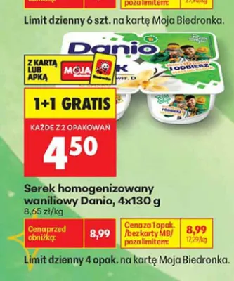 Serek homogenizowany waniliowy Danio 4-pak promocja w Biedronka