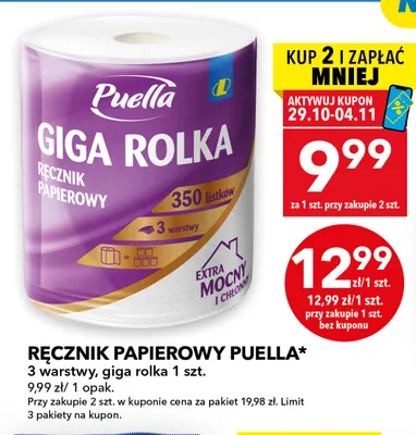 Ręcznik papierowy Puella 3 warstwy giga rolka promocja w LEWIATAN