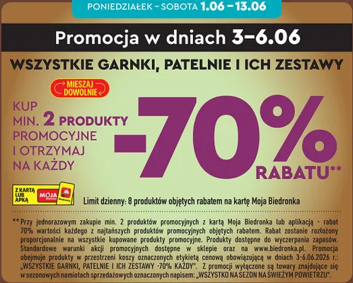 Wszystkie garnki, patelnie i ich zestawy -70% przy zakupie 2 promocja w Biedronka