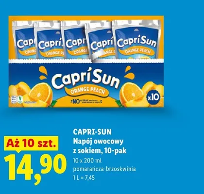 Napój owocowy z sokiem CAPRI-SUN pomarańcza-brzoskwinia 10-pak 200ml promocja w Lidl
