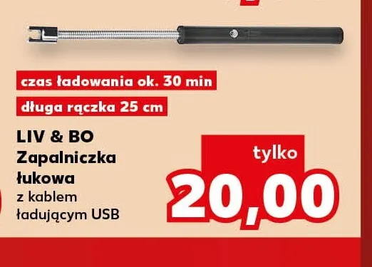 Zapalniczka łukowa z kablem ładującym USB Liv & Bo promocja w Kaufland