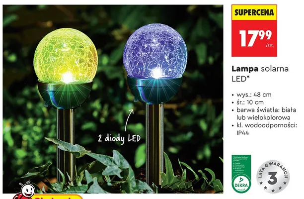 Lampa solarna LED gardenic wielokolorowa 48cm promocja w Biedronka