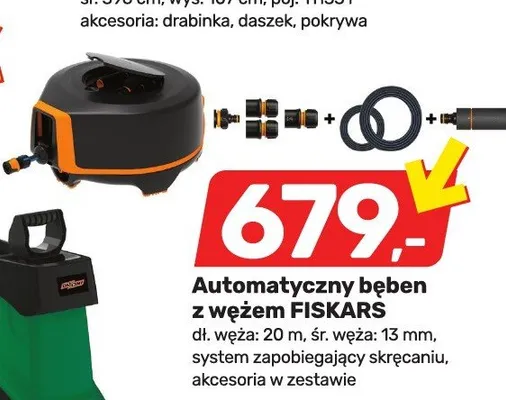Automatyczny bęben z wężem FISKARS dł. węża 20m śr. węża 13mm promocja w Bricomarche