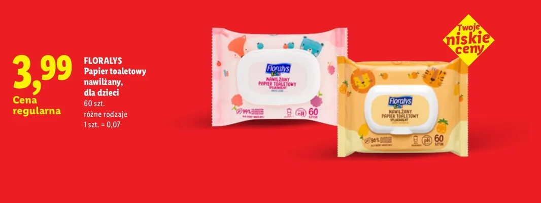 Papier toaletowy nawilżany dla dzieci Floralys promocja w Lidl