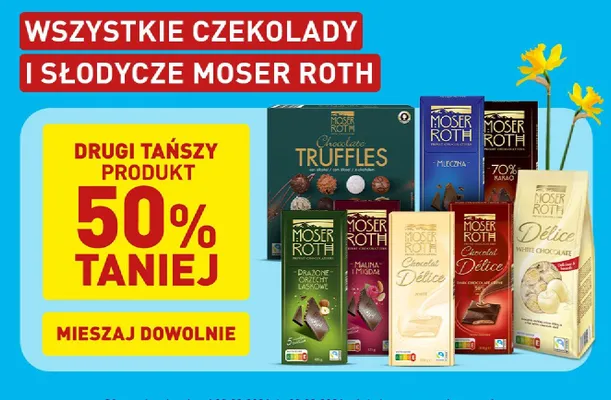 Czekolada, słodycze wszystkie rodzaje drugi produkt -50% promocja w Aldi