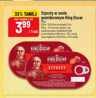 Szproty w sosie pomidorowym King Oscar promocja w POLOmarket