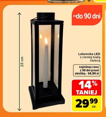 Latarenka LED z cienką białą świecą promocja w Carrefour