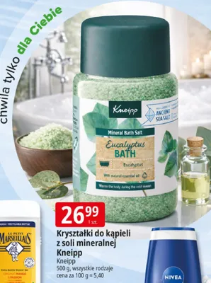 Kryształki do kąpieli z soli mineralnej Kneipp Eucalyptus Bath promocja w Leclerc