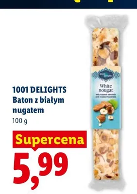 Baton z białym nugatem 1001 Delights promocja w Lidl