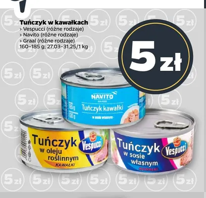 Tuńczyk w kawałkach w oleju roślinnym Vespucci promocja w Netto