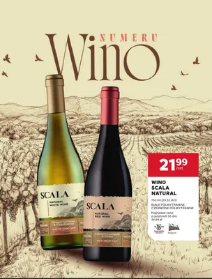 Wino Scala Natural białe półwytrawne, czerwone półwytrawne promocja w Stokrotka