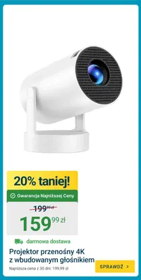 Projektor przenośny 4K z wbudowanym głośnikiem promocja w ERLI
