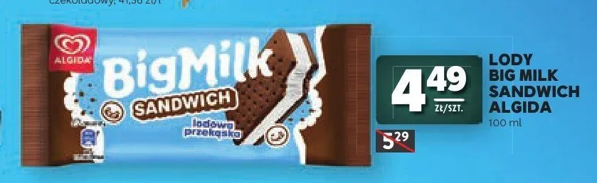 Lody Big Milk Sandwich Algida promocja w Stokrotka