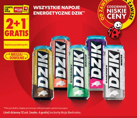 Napój energetyczny Dzik White promocja w Biedronka