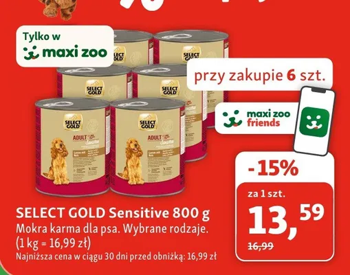 Mokra karma dla psa Select Gold Sensitive promocja w MAXI ZOO