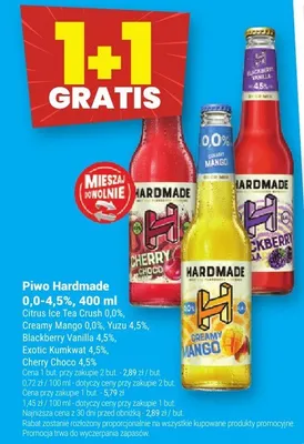 Piwo Hardmade Citrus Ice Tea Crush 0.0%, Creamy Mango 0.0%, Yuzu 4.5%, Blackberry Vanilla 4.5%, Exotic Kumkwat 4.5%, Cherry Choco 4.5% promocja w Twój Market
