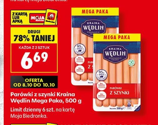 Parówki z szynki Kraina Wędlin Mega Paka promocja w Biedronka