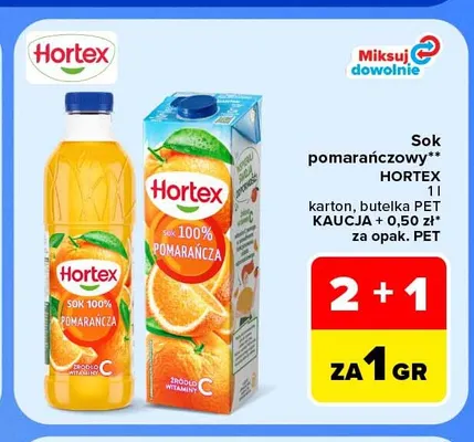 Sok pomarańczowy Hortex butelka PET promocja w Carrefour