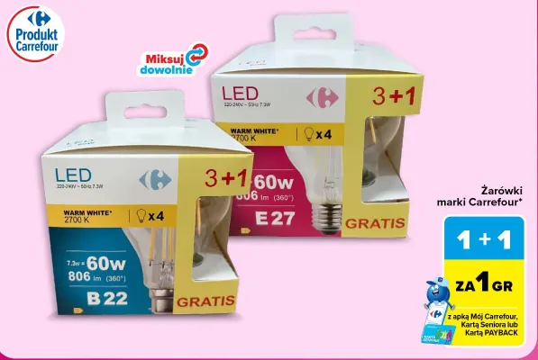 Żarówki LED E27 Carrefour 4-pak promocja w Carrefour
