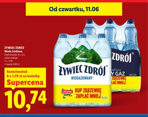 Woda źródlana niegazowana Żywiec Zdrój 6-pak 1,5 l promocja w Lidl