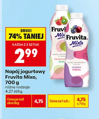 Napój jogurtowy Fruvita Mixo truskawka-kiwi promocja w Biedronka