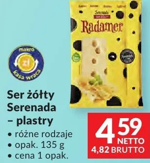 Ser żółty Serenada plastry różne rodzaje promocja w Makro