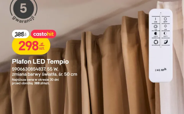 Plafon LED Tempio 5906630854837, 55 W, zmiana barwy światła, śr. 50 cm promocja w Castorama