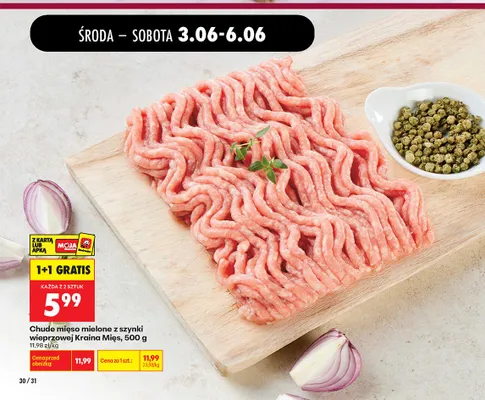 Chude mięso mielone z szynki wieprzowej Kraina Mięs promocja w Biedronka